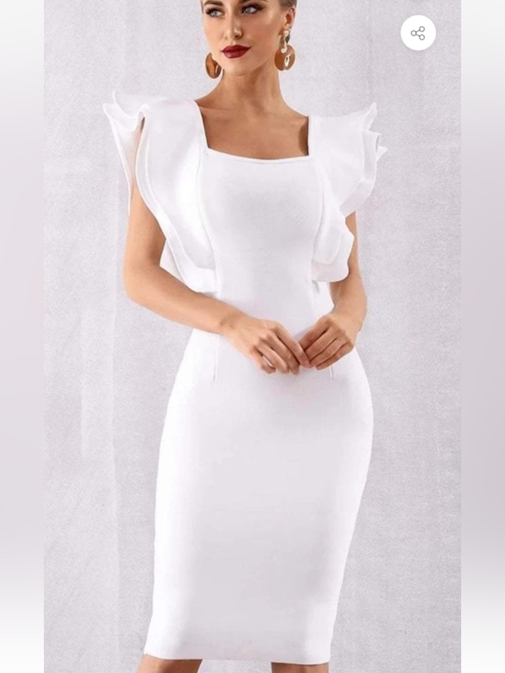 Bandage White Ruffle Sleeve Dress - Elegant Women's Dress, Small